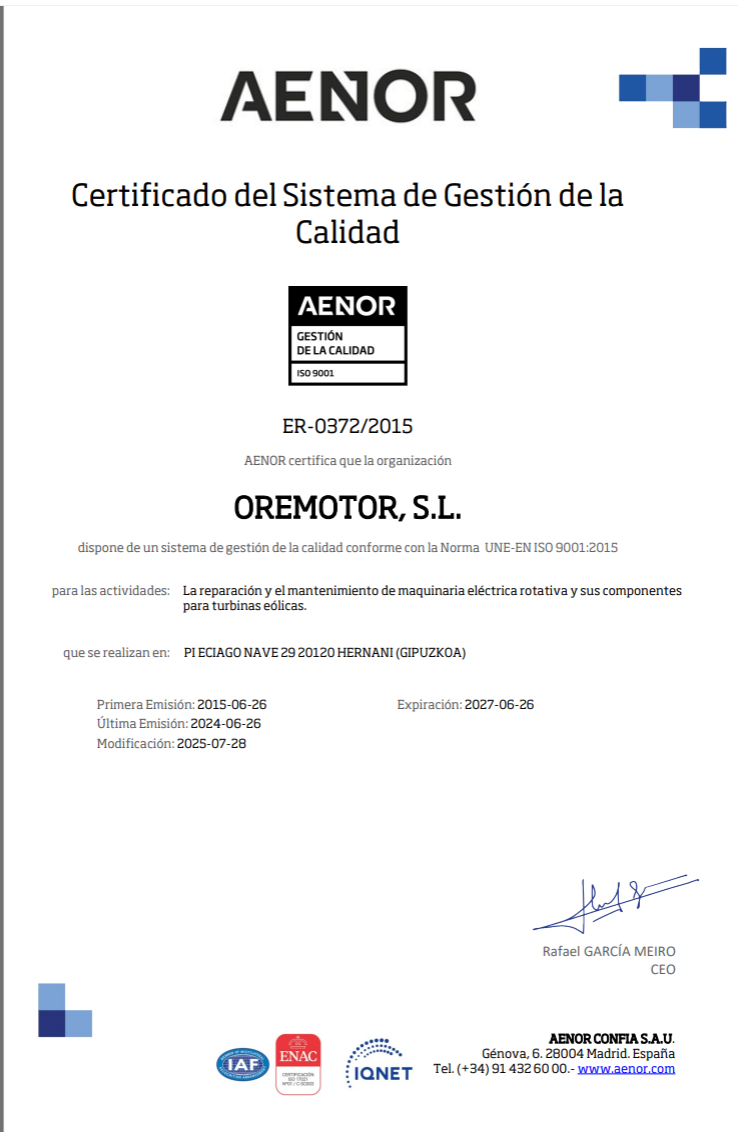 Certificación de calidad ISO 9001:2015